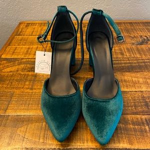 Green Velvet Block Heel